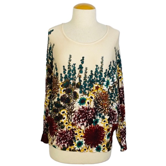 Joseph Sweaters - Joseph Floral Crew Neck Sweater - Cream, Burgundy, Teal